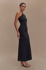 Chloe Peached Jersey One Shoulder Midi Dress Black