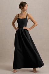 Bambina Black Scoop Neck Pleated Maxi Dress