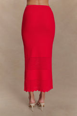 Madeline Scallop Knit Midi Skirt Red