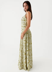 Zinna Linen Maxi Dress Sage Floral