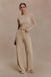 Frannie Gathered Silk Blend Knit Pants Sand