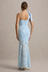 Chyna Light Blue Cowl Neck Maxi Dress With Bow Strap