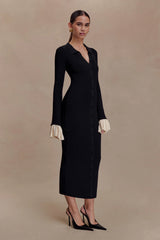Amirose Ruffle Knit Midi Dress Black