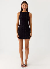 Portofino Sparkle Mesh Mini Dress Black