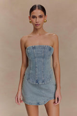 Alessia Embroidered Denim Mini Skirt Light Vintage