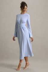 Cassiopeia Light Blue Long Sleeve Midi Dress With Cross Waist