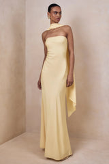 Charly Lemon Matte Satin Bandeau Maxi Dress With Scarf Detail
