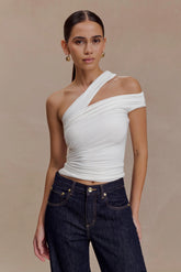 Anna One Shoulder Modal Top White