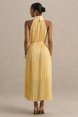 Tulip Lemon Pleated High Neck Midi Dress