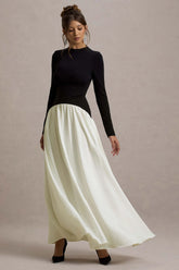 Benedetta Black Cream Long Sleeve Drop Waist Maxi Dress