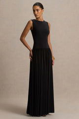 Rosalita Black Crew Neck Maxi Dress With Drop Waist