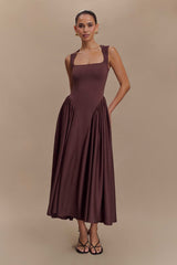 Sharon Scuba Jersey Midi Dress Cacao Brown