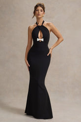 Raelynn Black Halter Neck Cut Out Maxi Dress With Bow