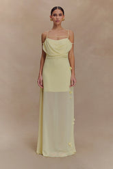 Rosalie Floral Chiffon Maxi Dress Pastel Lemon
