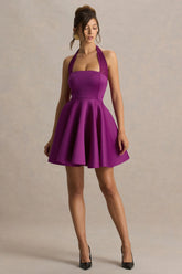 Peggy Mulberry Halter Neck Skater Mini Dress
