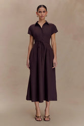 Aysha Buttoned Linen Midi Dress Chocolate