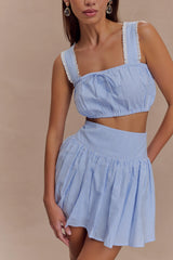 Gretel Hem Mini Skirt Blue Pinstripe
