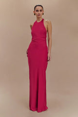 Rinna Satin Halter Maxi Dress Pink Cherry