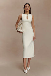 Norah Sleeveless Crepe Midi Dress Ivory
