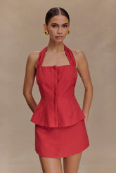Kallie Linen Peplum Halter Top Burnt Rose
