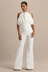Riga White Ruffled Asymmetric Jumpsuit