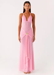 Miyah Halter Hardware Maxi Dress Baby Pink