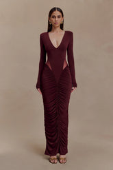 Louanne Slinky Long Sleeve Maxi Dress Burgundy