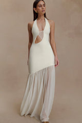 Aubree Crepe And Mesh Maxi Dress Ivory