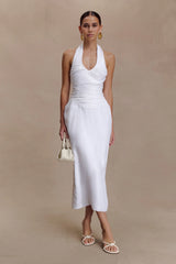 Daniela Ruched Halter Midi Dress White