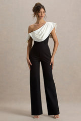 Falling For You Black White Asymmetric Draped Jumpsuit