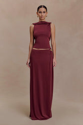 Bridget Slinky Maxi Skirt With Hardware Burgundy