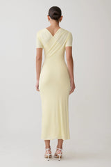 Junie Cross Over Neck Slinky Maxi Dress Lemon