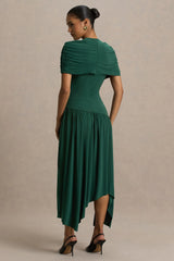 Ione Teal Wrapped Midi Dress With Hanky Hem