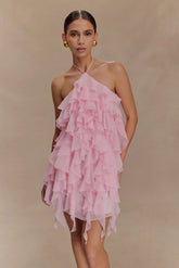Marigold Ruffle Halter Mini Dress Powder Pink
