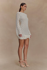 Aileen Ruffle Crochet Mini Dress Ivory