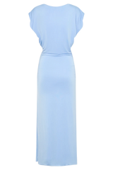 Maiara Shortsleeve Slinky Tie Maxi Dress Sea Blue