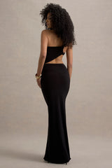 Giovanna Black Asymmetric Maxi Dress With Wrap Skirt