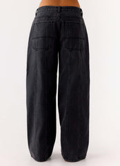 Johnny Low Rise Wide Leg Denim Jeans Grey Charcoal