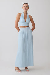 Amaris Gathered Plisse Maxi Skirt Pale Blue