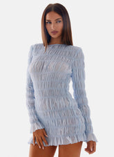 Jasy Long Sleeve Mini Dress Sky Blue