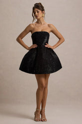 Clarabell Black Sequin Bandeau Structured Mini Dress
