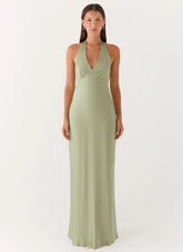 Heavy Hearted Satin Maxi Dress Sage