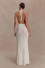 Deeliah Halterneck Crochet Maxi Dress Ivory