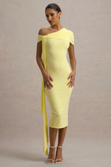 Vallea Lemon One Shoulder Draped Midi Dress