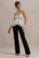 Divina White Black Polka Dot Strapless Ruffled Jumpsuit