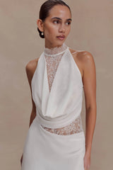 Arra Chiffon And Lace Halter Mini Dress White