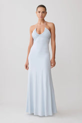 Maely Gathered Slinky Maxi Dress Pale Blue