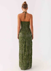 Phoenicia Beaded Maxi Dress Khaki