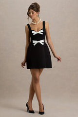 Corey Black White Sweetheart Mini Dress With Bow Details