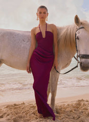 Verner Halter Maxi Dress Plum